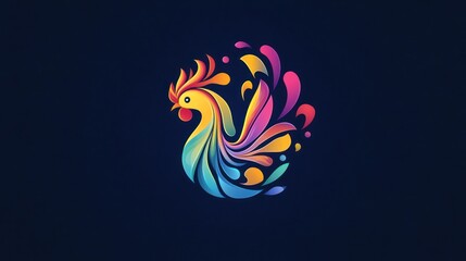 Colorful Rooster Design, Abstract Art, Dark Background, Logo Design