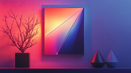 Abstract art illuminates a modern minimalist interior scene