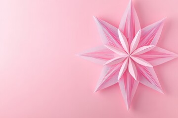 Fototapeta premium Delicate Pink Paper Star Craft Ornament on Pale Pink Background Festive Holiday Decoration