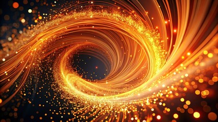 A swirling vortex of orange particles suspended in mid-air, evoking a sense of dynamic energy and optical fiber dynamics , energetic movement, optical fiber imagery
