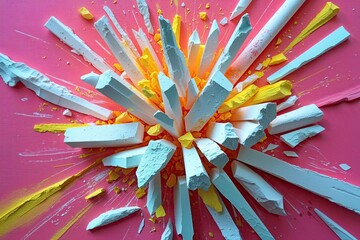 Obraz premium Vibrant Chalk Shards Producing Stunning Explosion Effects on Bright Canvas