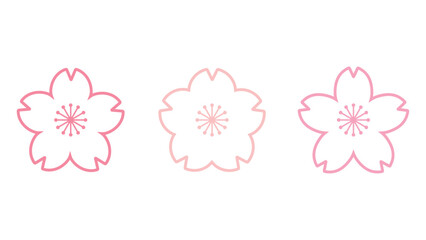 Fototapeta premium ピンクのシンプルな線画桜のベクターイラストアイコンセット