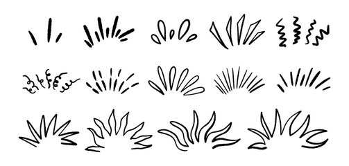 Doodle graphics elements sparkle, sunburst, rays, starburst. Hand drawn scribble stroke graphic elements for decoration design. Vector illustration.