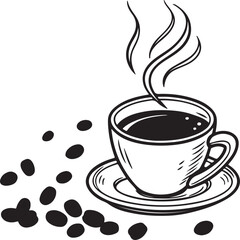 cup of coffee with beans silhouette vector art