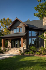 Luxury Modern House Exterior Design: Stone and Wood Architecture with Landscaping