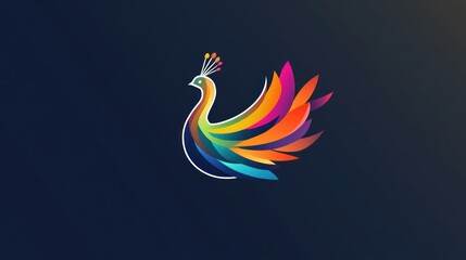 Colorful peacock design, abstract art, dark background, logo design