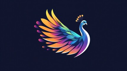 Fototapeta premium Colorful peacock design, vibrant feathers, dark background, logo use