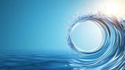 Ocean wave curls gently creating a serene blue circle. AI Generated