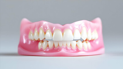 Obraz premium Full denture model, dental health, studio shot, gray background, healthcare