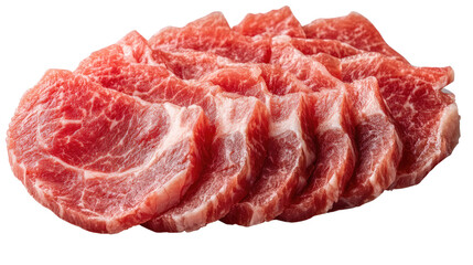 Obraz premium Sliced Pork for Grilling: Juicy and tender slices of fresh pork, ready for grilling or cooking. The rich red color highlights the quality and freshness of the meat. 