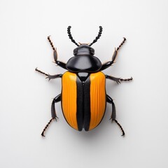 Vibrant Close-Up of a Yellow and Black Beetle on a Clean White Background for Nature and Insect Enthusiasts