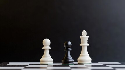 Fototapeta premium Black and White Chess Pieces on a Dark Background