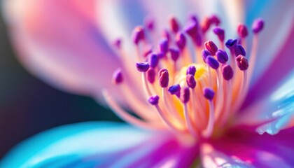 Vibrant macro close-up of multicolored flower with purple stamen in bloom