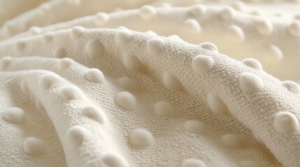 Close-up of textured beige fabric with raised dot pattern