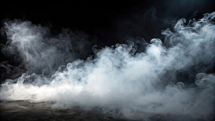 Close-up of a cloud of white smoke or fog on a black background