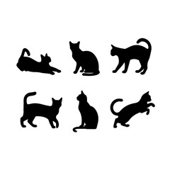 a group of cat vector silhouette.