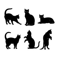 a group of cat vector silhouette.