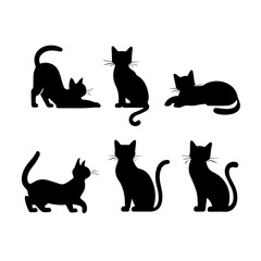 a group of cat vector silhouette.