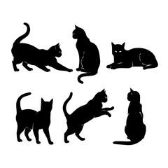 a group of cat vector silhouette.