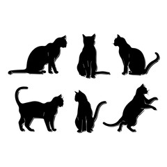 a group of cat vector silhouette.