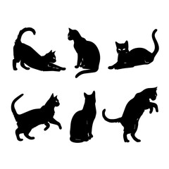 a group of cat vector silhouette.