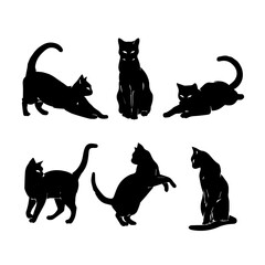 a group of cat vector silhouette.