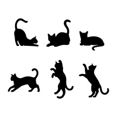 a group of cat vector silhouette.