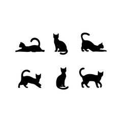 a group of cat vector silhouette.
