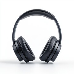 Fototapeta premium Stylish Black Wireless Headphones with Soft Cushions and Modern Design for Listening to Music and Gaming