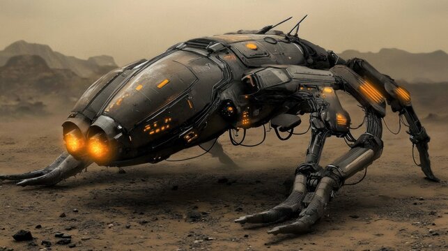 Futuristic Martian Rover: A technological marvel exploring the red planet's desolate landscape.