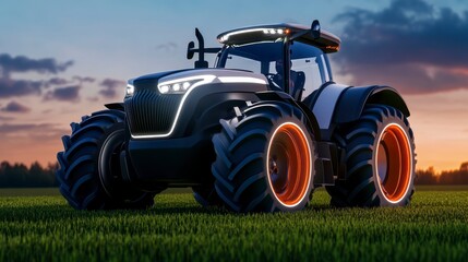 Fototapeta premium Modern Farming Tractor with Bold Design in Evening Light