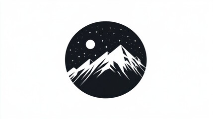 Obraz premium Night mountain landscape, moon, stars, circle, design
