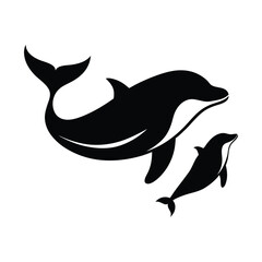 Obraz premium Whale family silhouettes set