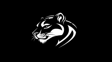 Fototapeta premium Cougar head profile, black background, wildlife, logo design