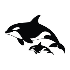 orca whale family silhouettes set