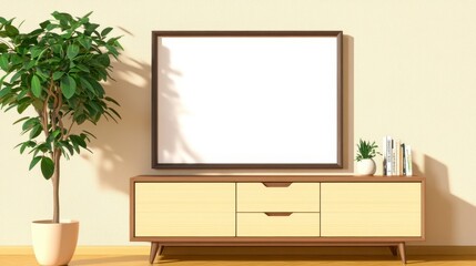 Modern Living Room Setup with Minimalist Furniture and Plant