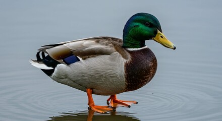 Obraz premium Male Mallard Duck by the Water Detailed Feather Texture Wildlife Photography