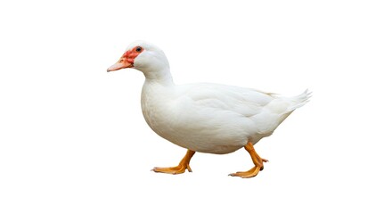 Fototapeta premium White Pekin Duck Walking Poultry Farm Animal Isolated on White Background