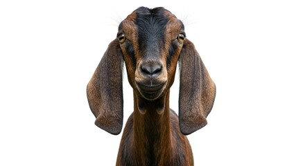 Adorable Brown Goat Portrait Farm Animal Close up Isolated White Background