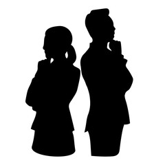 考える男女のビジネスマンのシルエットイラスト
