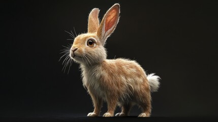 Obraz premium Adorable rabbit standing upright with its fluffy tail and long ears, a perfect visual representation of mammals.