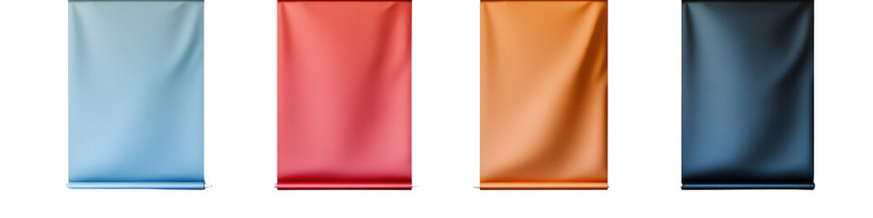 Naklejka premium Set of multicolored glossy banners mockup isolated on transparent background.