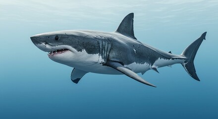 Naklejka premium Majestic Great White Shark Underwater Ocean Wildlife Marine Animal Predator