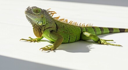 Obraz premium Green Iguana Lizard Reptile Close Up Profile View on White Background