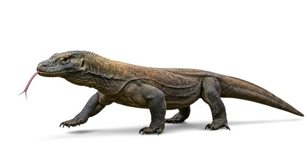 Obraz premium Komodo Dragon Reptile Walking Isolated on White Background Close Up View