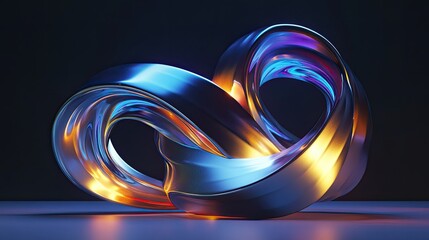 Bold twisted light shapes in bright colors, flowing dynamically against a dark background for a futuristic abstract look.