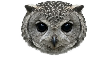 Fototapeta premium Majestic Grey Owl Portrait Close up of a Wild Owl s Face Isolated on White Background