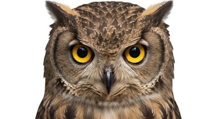 Obraz premium Majestic Owl Close Up Striking Yellow Eyes Detailed Brown Feathers Wildlife Photography