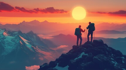 Fototapeta premium Hiker helping friend reach the mountain top