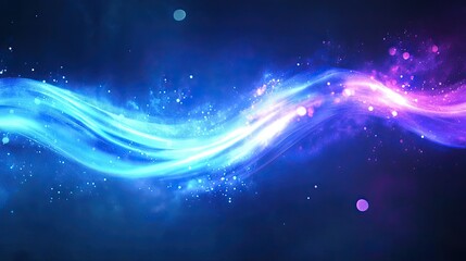 Fototapeta premium Dynamic blue and purple glowing wavy light shapes, creating a futuristic and visually captivating retro-inspired banner.